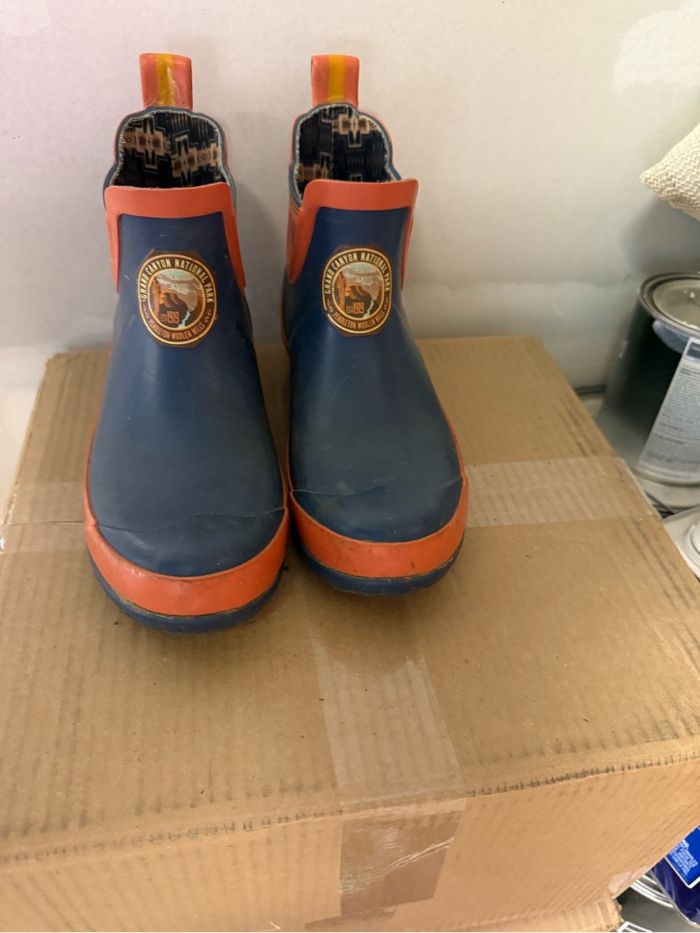 Pendleton Navy and Orange Ankle Rain Boots